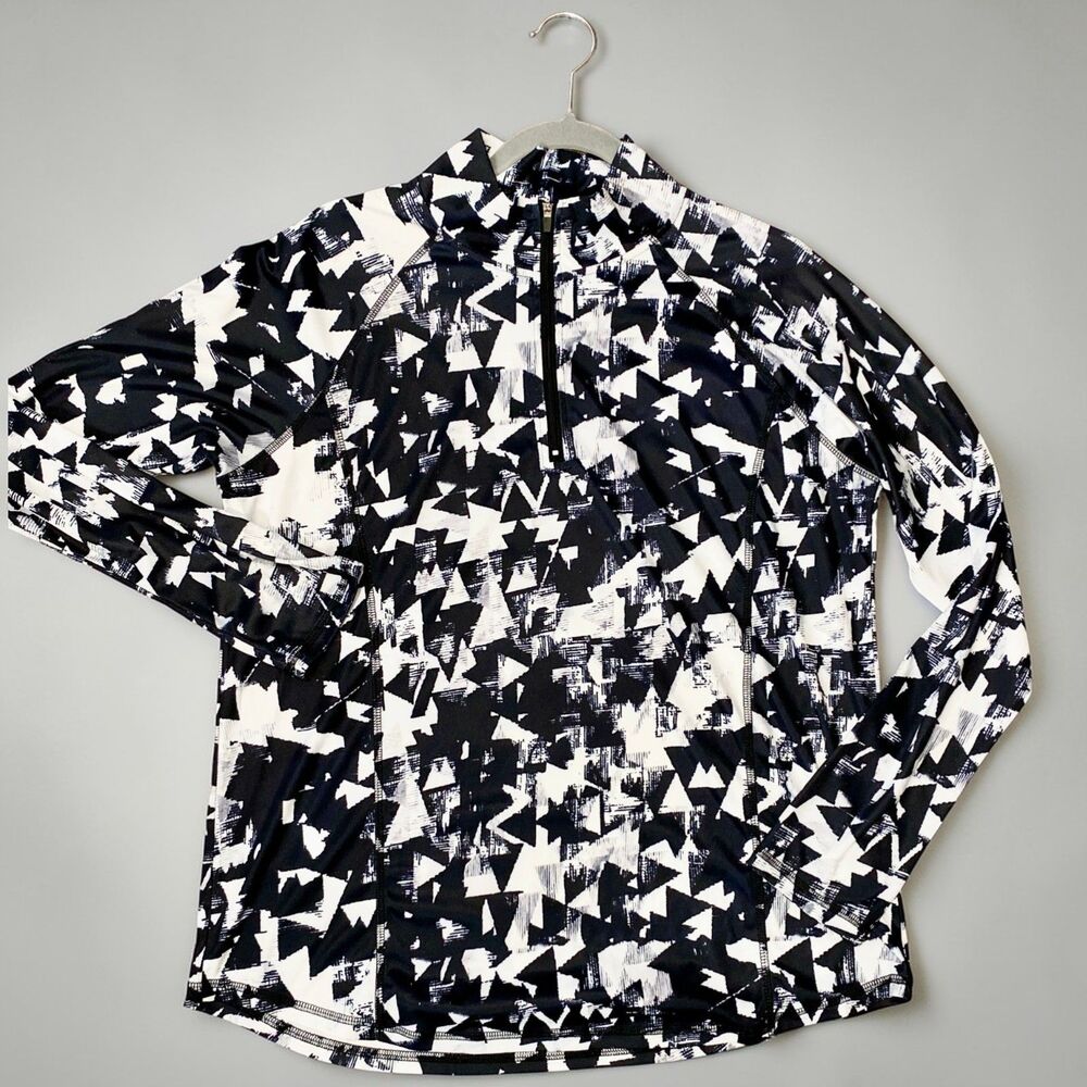 Activewear 1/4 Zip Pullover XL Plus Geometric Triangle Print Black White NWOT - Picture 4 of 13